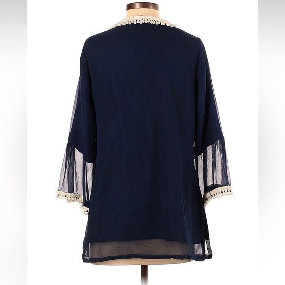 RARE RUNGOLEE Embellished Beaded Tunic Blue White Sz S - Picture 7 of 9